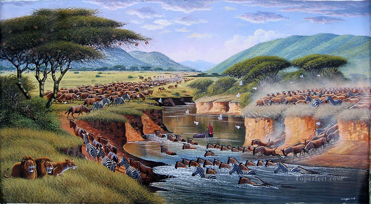 Mugwe Cross the Mara Fluss aus Afrika Ölgemälde